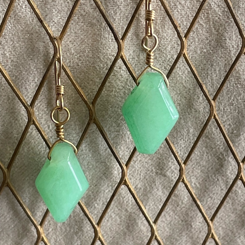 Natural Green Aventurine Earrings Gold-Filled Wire Wrapped Handmade Dangle 20$
